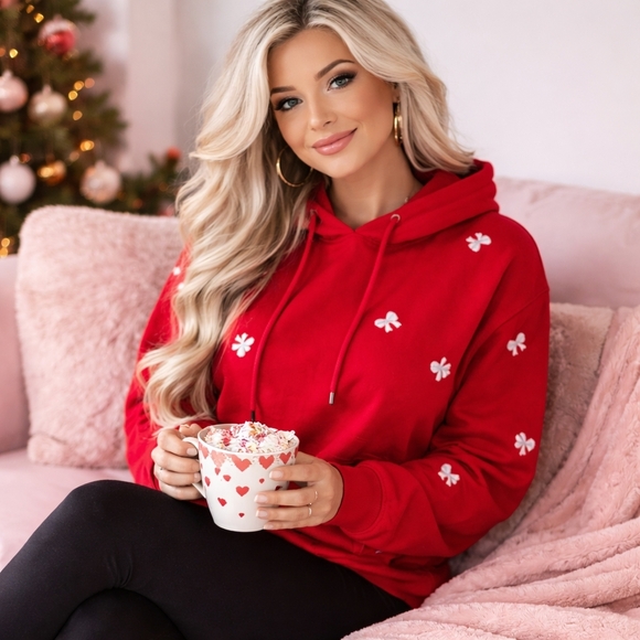 NWT 3XL Ampersand Red Bow Hoodie 💕 Romantic Cozy Valentine Chic - Picture 8 of 8